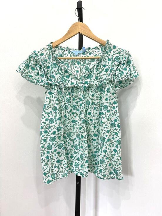 Draper James Tops - Draper James Medium Flutter Green and White Floral Short Sleeve Blouse